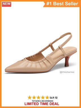 Women Slingback Kitten Heels Pointed Toe Slip On Pleated Dress Pumps